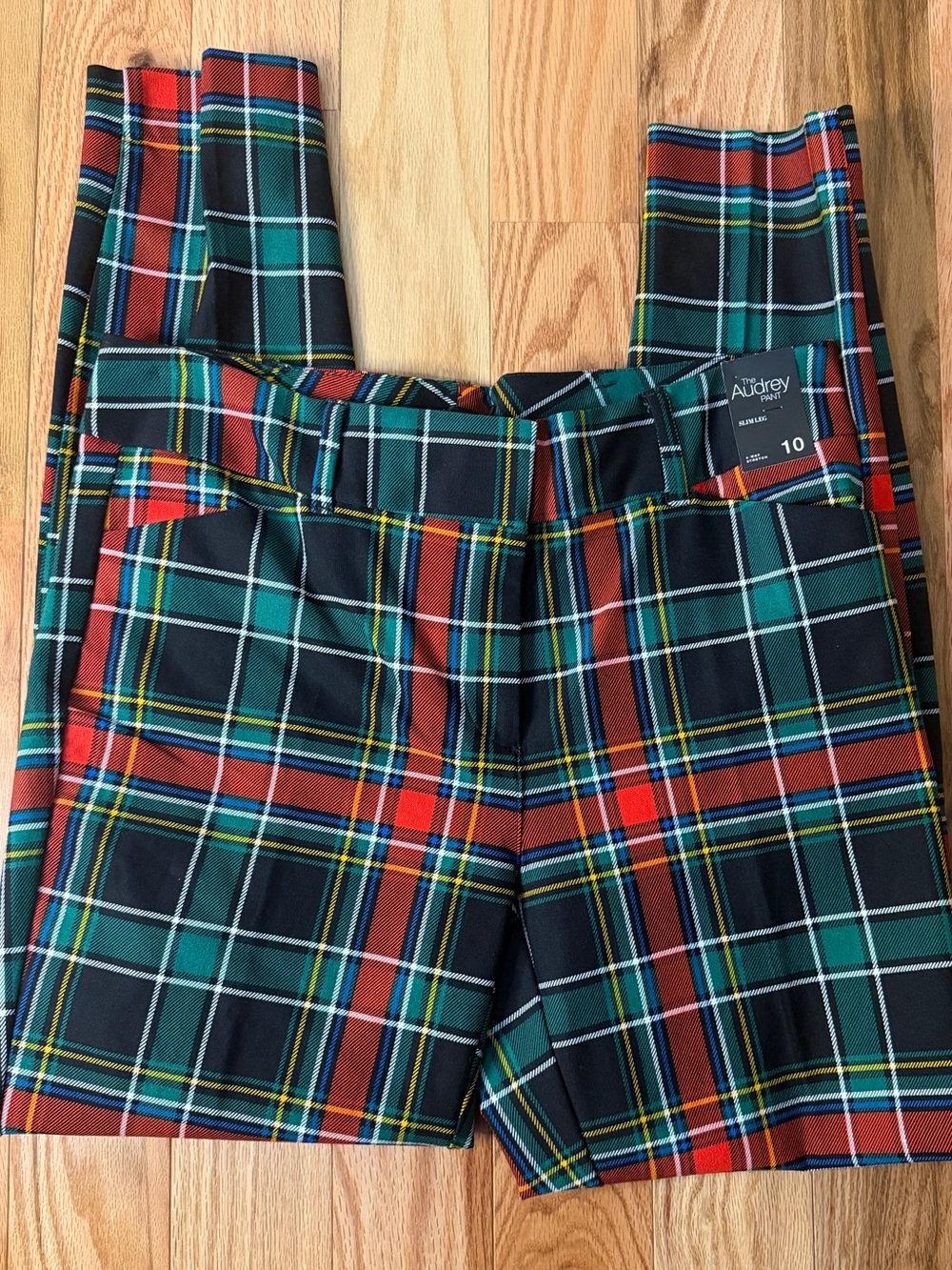Audrey Navy Green & Red Plaid Trousers